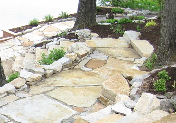 Natural stone walkway on lake